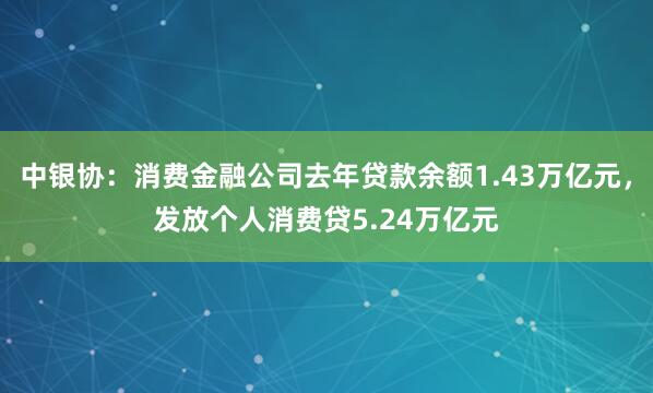中银协：消费金融公司去年贷款余额1.43万亿元，发放个人消费贷5.24万亿元