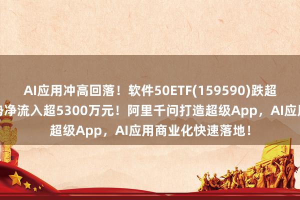 AI应用冲高回落！软件50ETF(159590)跌超1%，资金盘中逆势净流入超5300万元！阿里千问打造超级App，AI应用商业化快速落地！