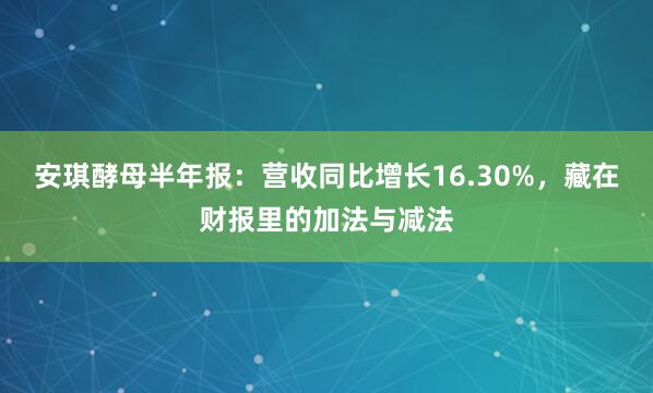 安琪酵母半年报：营收同比增长16.30%，藏在财报里的加法与减法