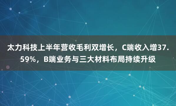 太力科技上半年营收毛利双增长，C端收入增37.59%，B端业务与三大材料布局持续升级