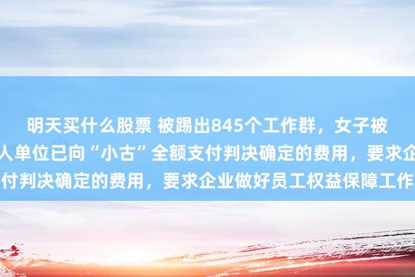 明天买什么股票 被踢出845个工作群，女子被迫离职，官方通报：用人单位已向“小古”全额支付判决确定的费用，要求企业做好员工权益保障工作