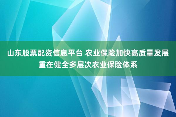 山东股票配资信息平台 农业保险加快高质量发展重在健全多层次农业保险体系