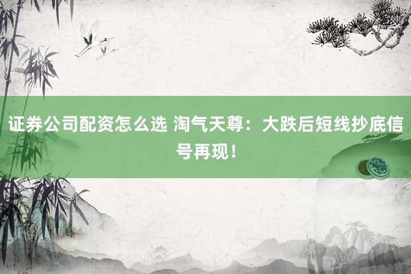 证券公司配资怎么选 淘气天尊：大跌后短线抄底信号再现！