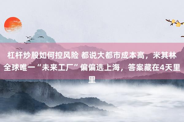 杠杆炒股如何控风险 都说大都市成本高，米其林全球唯一“未来工厂”偏偏选上海，答案藏在4天里