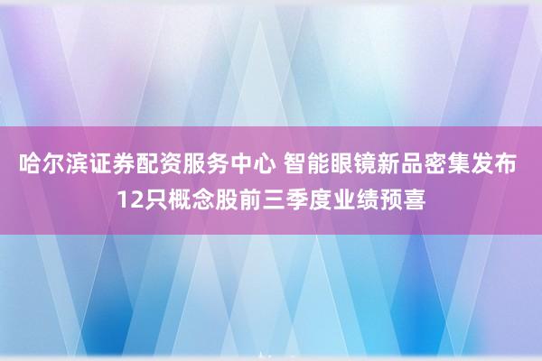 哈尔滨证券配资服务中心 智能眼镜新品密集发布 12只概念股前三季度业绩预喜