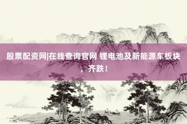 股票配资网|在线查询官网 锂电池及新能源车板块,齐跌!