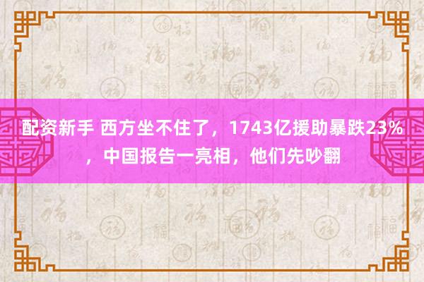 配资新手 西方坐不住了，1743亿援助暴跌23%，中国报告一亮相，他们先吵翻